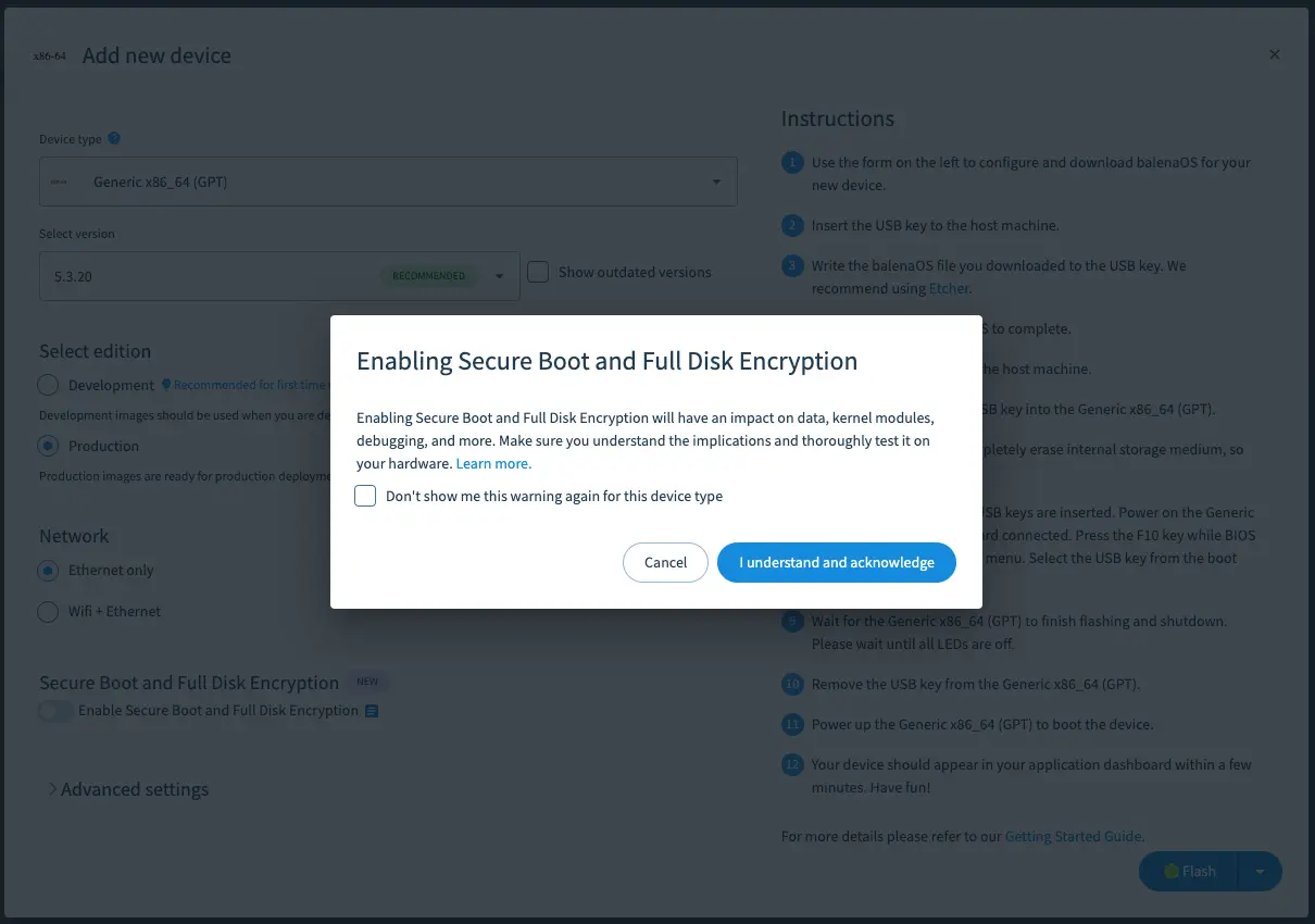 Warning for considerations when enabling secure boot and full disk encryption